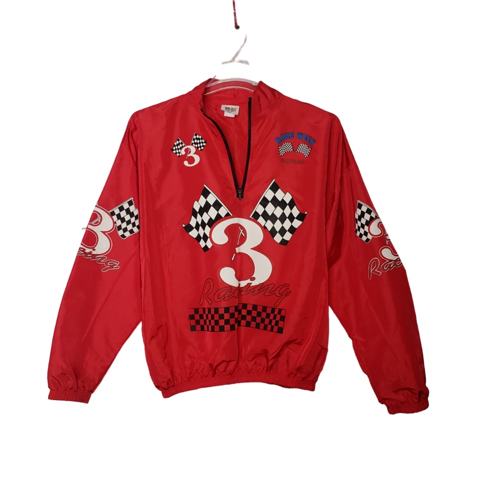 VINTAGE Red #3 Cross Flags Racing Jacket One Size